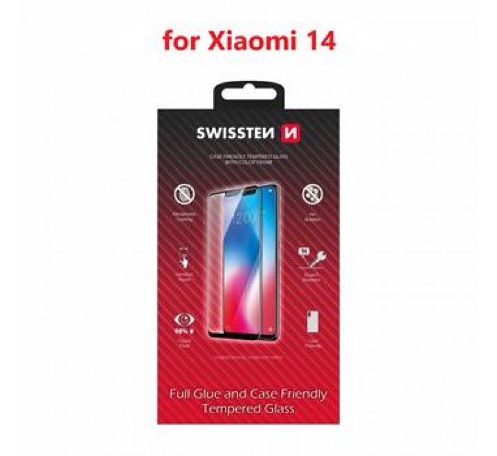 SKLO SWISSTEN FULL GLUE, COLOR FRAME, CASE FRIENDLY PRO XIAOMI 14 ČERNÉ