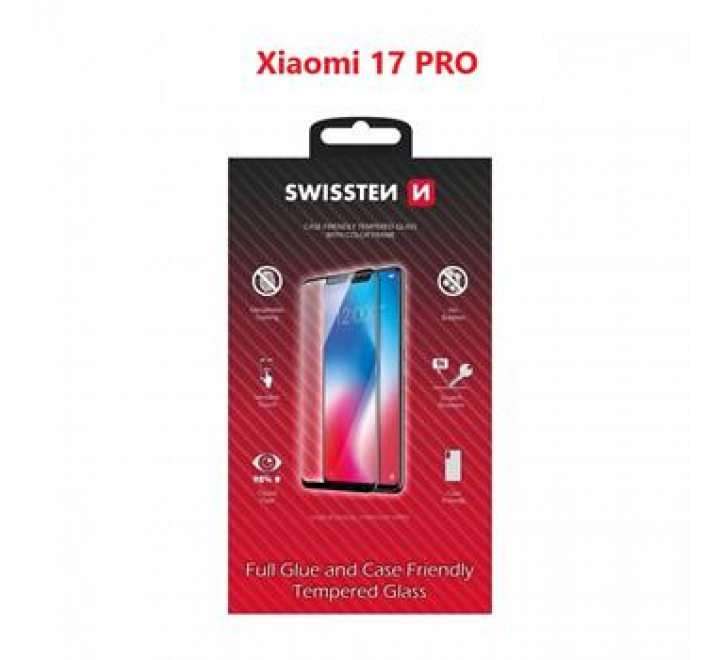 SKLO SWISSTEN FULL GLUE, COLOR FRAME, CASE FRIENDLY PRO XIAOMI 17 PRO 5G ČERNÉ