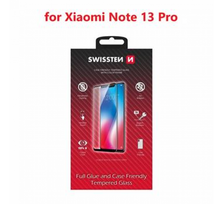 SKLO SWISSTEN FULL GLUE, COLOR FRAME, CASE FRIENDLY PRO XIAOMI NOTE 13 PRO ČERNÉ