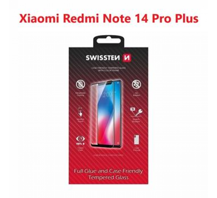 SKLO SWISSTEN FULL GLUE, COLOR FRAME, CASE FRIENDLY PRO XIAOMI REDMI NOTE 14 PRO PLUS 5G ČERNÉ