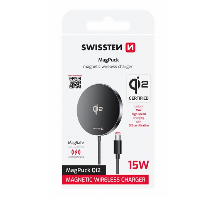 SWISSTEN BEZDRÁTOVÁ NABÍJEČKA MagPuck Qi2 1.5 M (kompatibilní s MagSafe)