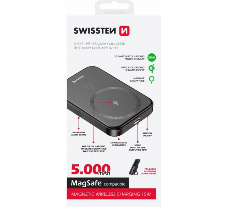 SWISSTEN POWER BANK PD 20W (MagSafe compatible) 5000 mAh