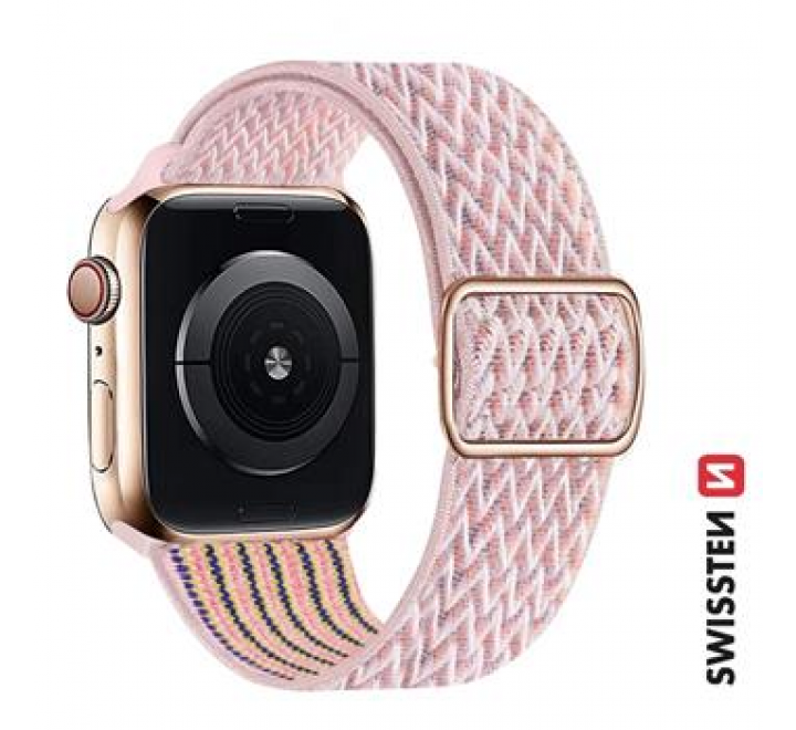 SWISSTEN ŘEMÍNEK PRO APPLE WATCH NYLONOVÝ 38 / 40 / 41 mm RŮŽOVÝ (se sponou)