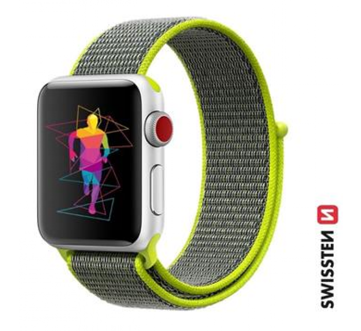 SWISSTEN ŘEMÍNEK PRO APPLE WATCH NYLONOVÝ 38 / 40 / 41 mm ZÁŘIVĚ ZELENÝ