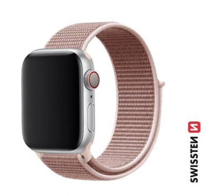 SWISSTEN ŘEMÍNEK PRO APPLE WATCH NYLONOVÝ 42 / 44 / 45 / 49 mm RŮŽOVO ZLATÝ