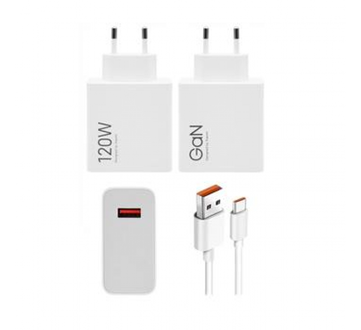 Xiaomi MDY-14-EE USB-A 120W GaN Cestovní Nabíječka + USB-C 6A Datový Kabel White (Bulk)