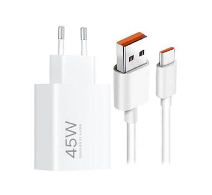 Xiaomi MDY-17-EF USB-A 45W Cestovní Nabíječka + USB-C 6A Datový Kabel White (Bulk)